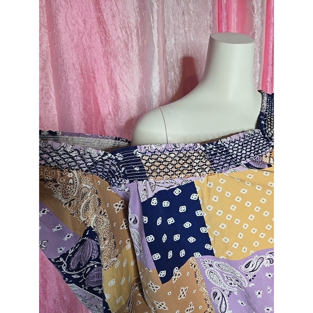 Wrangler Western Patchwork Bell Sleeves Boho Crop Top Size Medium - Picture 5 of 13